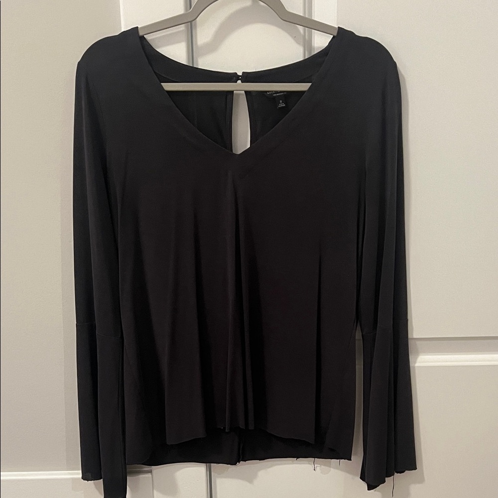 Lucky Brand - Long Sleeve V neck dark grey shirt with flared sleeves